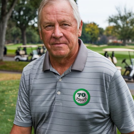 70e verjaardag voor golfer, golfspeler pin ronde button 5,7 cm