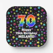 70e verjaardag: vun staarpatroon en regenboog "70" papieren bordje (Voorkant)