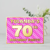 70e verjaardag — vuurroze harten en strips folie uitnodiging (Staand Voorkant)