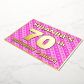 70e verjaardag — vuurroze harten en strips folie uitnodiging (Gedraaid)
