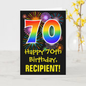 70e verjaardag: Vuurwerk Fun Pattern + Regenboog 7 Kaart (Gele Bloem)