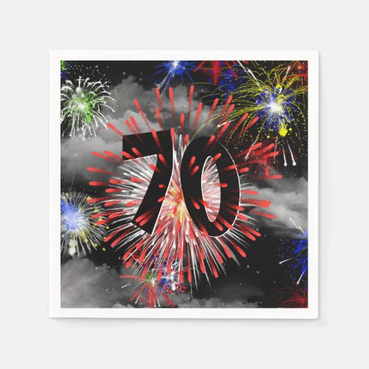 70e verjaardag vuurwerk in wolken luiers servet (Voorkant)