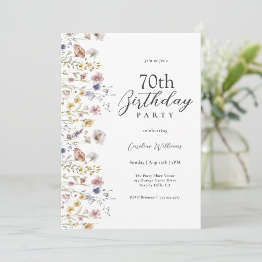 70e Verjaardag Waterverf Wildflowers Floral Kaart (Staand voorkant)