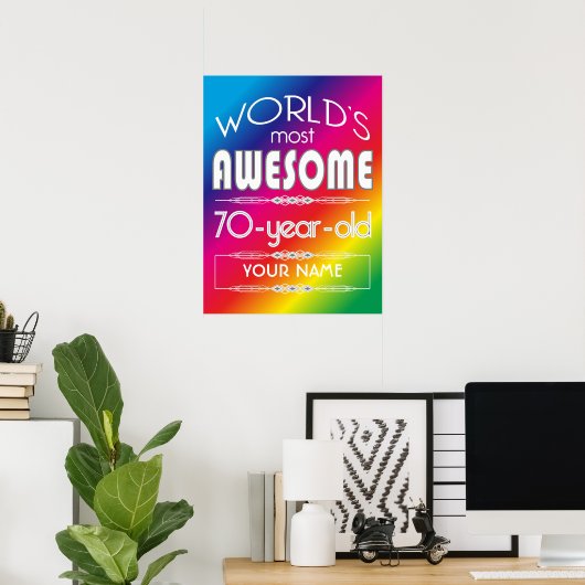 70e verjaardag werelden Beste Fabulous regenboog Poster (Thuiskantoor)