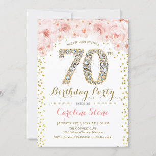 70e verjaardag - White Gold Pink Kaart