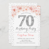 70e verjaardag - White Silver Pink Kaart (Voorkant / Achterkant)