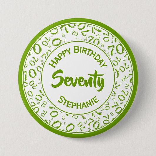 70e verjaardag Willekeurig getal Patroon Groen/Wit Ronde Button 7,6 Cm (Voorkant)