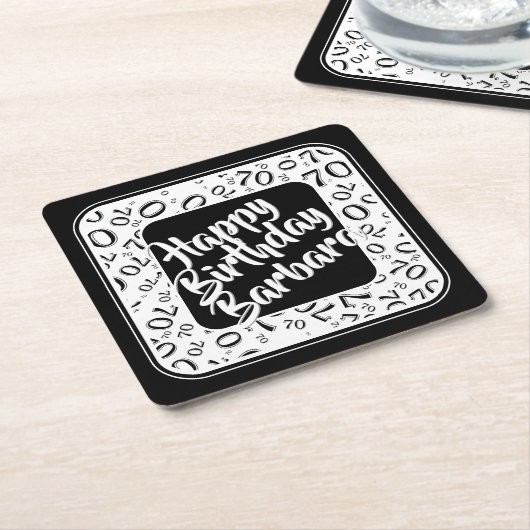 70e verjaardag Willekeurig getal Patroon Zwart/Wit Kartonnen Onderzetters (Schuin)