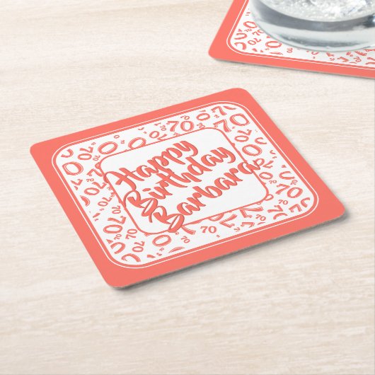 70e verjaardag Willekeurig nummer Patroon Koraal/W Kartonnen Onderzetters (Schuin)
