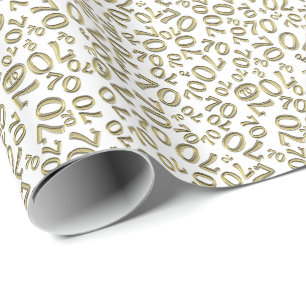 70e verjaardag Willekeurig nummer Pattern Gold/Whi Cadeaupapier