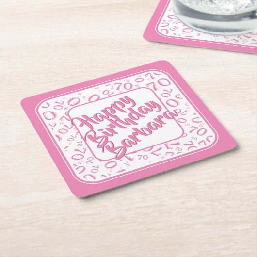 70e verjaardag Willekeurige nummerplaat roze/wit Kartonnen Onderzetters (Schuin)