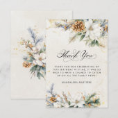 70e Verjaardag Winter White Floral Greenery Bedankkaart (Voorkant / Achterkant)