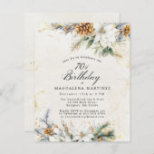 70e verjaardag Winter Witte Bloemen Uitnodiging (Voorkant / Achterkant)