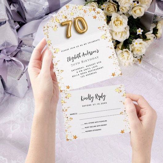 70e verjaardag witgouden sterren partij RSVP All In One Uitnodiging