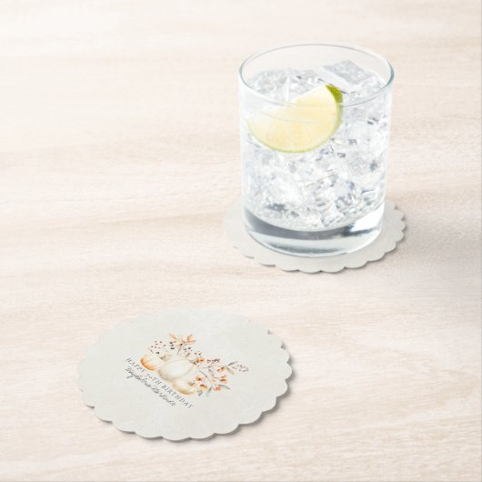 70e Verjaardag Witte Pompoen Fall Bladeren Custom Kartonnen Onderzetters (Insitu)