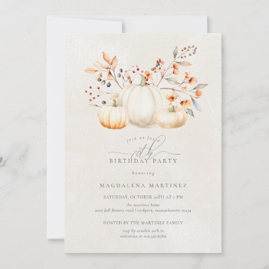 70e verjaardag Witte pompoen val bladeren Elegant Kaart (Voorkant)