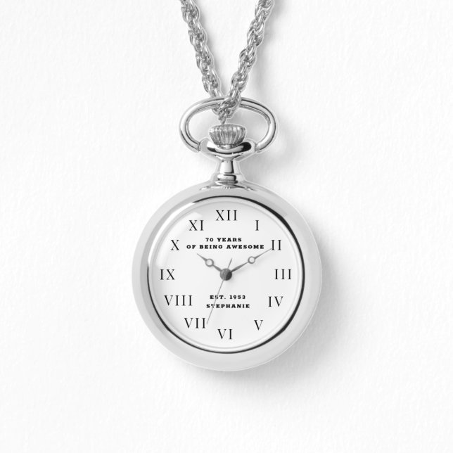 70e Verjaardag Zeventig Zwart  Funny silver Horloge (Voorkant)