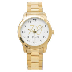 70e Verjaardag Zeventig Zwart  Grappig Goud Horloge