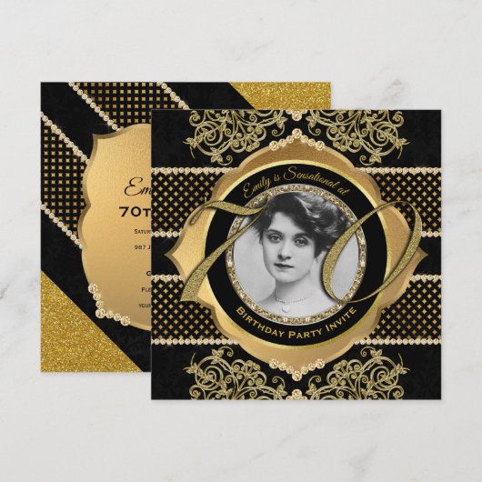 70e verjaardag Zeventigste Gouden Diamanten Fotoli Kaart (Voorkant / Achterkant)