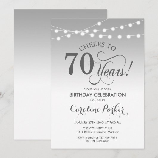70e verjaardag - Zilver Wit Kaart (Voorkant / Achterkant)