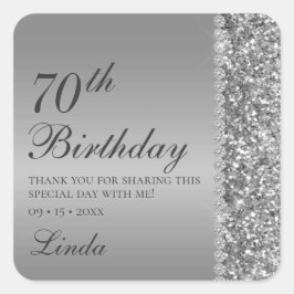 70e Verjaardag Zilveren Glitter Diamanten Bedankt Vierkante Sticker