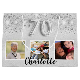 70e verjaardag zilveren glitter foto groot cadeauzakje