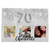 70e verjaardag zilveren glitter foto groot cadeauzakje (Achterkant)