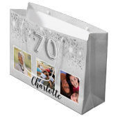 70e verjaardag zilveren glitter foto groot cadeauzakje (Voorkant Gekanteld)