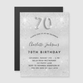 70e verjaardag zilveren glitter uitnodiging magnet (Voorkant / Achterkant)