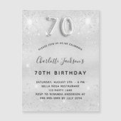 70e verjaardag zilveren glitter uitnodiging magnet (Voorkant)