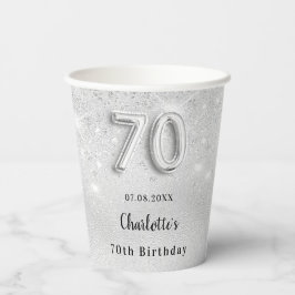 70e verjaardag zilverglitter naam elegant papieren bekers