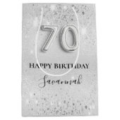 70e verjaardag zilverglitterstofmonogram medium cadeauzakje (Voorkant)