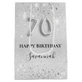 70e verjaardag zilverglitterstofmonogram medium cadeauzakje (Achterkant)