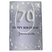 70e verjaardag zilverglitterstofmonogram medium cadeauzakje (Voorkant)