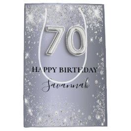 70e verjaardag zilverglitterstofmonogram medium cadeauzakje
