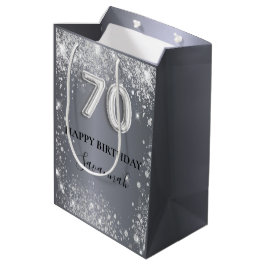 70e verjaardag zilverglitterstofmonogram medium cadeauzakje