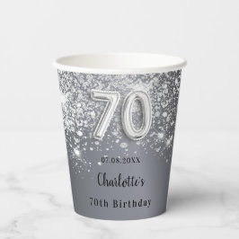 70e verjaardag zilverglitterstofmonogram papieren bekers