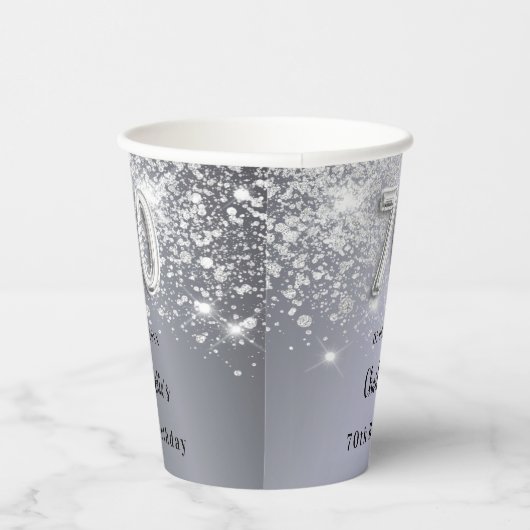 70e verjaardag zilverglitterstofmonogram papieren bekers (Rechts)