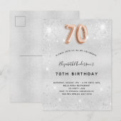 70e verjaardag zilvermetaal roos goud glitter uitnodiging briefkaart (Voorkant / Achterkant)