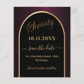 70e verjaardag zwart bordeauxrood budget save the  flyer (Voorkant)