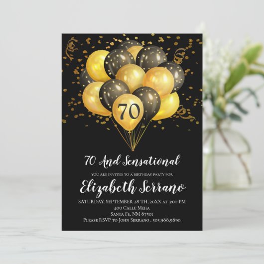 70e verjaardag zwart en goud kaart (Staand voorkant)