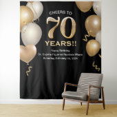 70e verjaardag Zwart en Goud Photo Booth Achtergro Wandkleed (In situ)