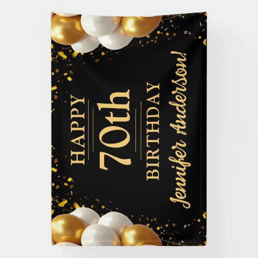 70e verjaardag zwart en goud spandoek (Verticaal)