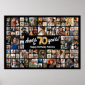 70e Verjaardag Zwart Goud 100 Foto Collage Poster (Voorkant)