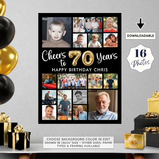 70e verjaardag zwart goud 16 foto's juichen voor j poster