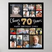 70e verjaardag zwart goud 16 foto's juichen voor j poster (Voorkant)