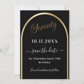 70e verjaardag zwart goud boog save the date (Voorkant)