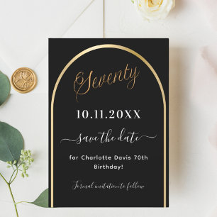 70e verjaardag zwart goud boog save the date