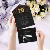 70e verjaardag zwart goud confetti RSVP All In One Uitnodiging