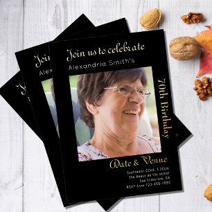 70e verjaardag zwart goud folie uitnodiging